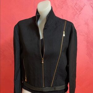 Versace Limited Edition Black Bomber Jacket with Gold Zippers and Stitches